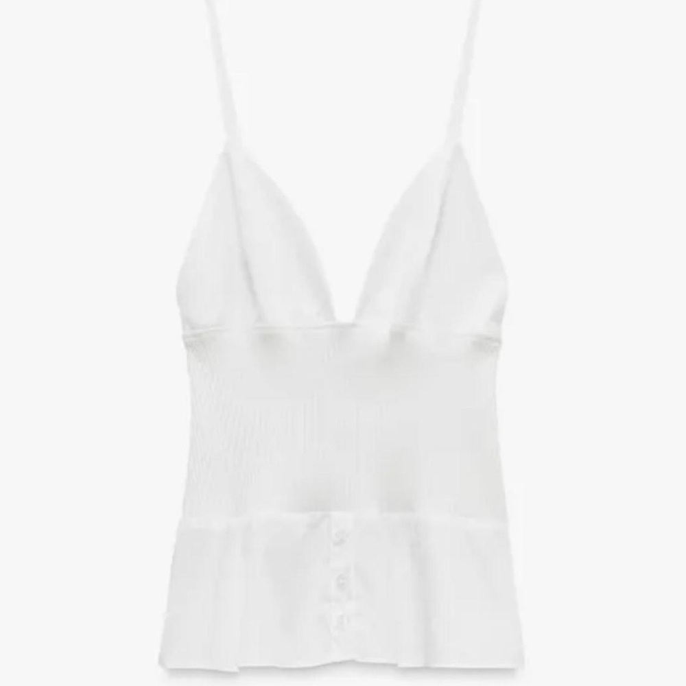 Zara White Ribbed Tank Top